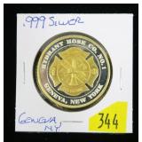 .999 Fine silver Geneva NY "Hydrant Hose Co. No. 1