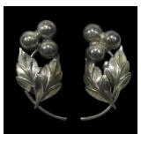 Vintage sterling silver leaf and berry screw back