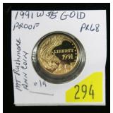 1991-W $5 Gold Proof Mt. Rushmore coin, Proof