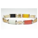 Sterling silvr gold wash 7" multi-colored jade