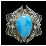 Sterling silver dentil set turquoise ring in