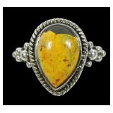 Sterling silver bezel set pear shape jasper ring,