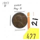 1951-D Lincoln cent error