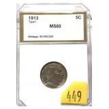 1913 Buffalo nickel Type I PCI slab certified