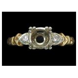 14K Yellow and white gold ring setting with