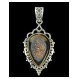 Sterling silver bezel set druzy quartz pendant,