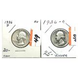 x2- Washington quarters: 1936, 1936-D -x2