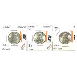x3- 1946 P.D.S. Washington quarters, Unc. -x3