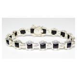 Sterling silver 7.5" bezel set square black links