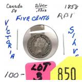 1858 Canadian 5-cents