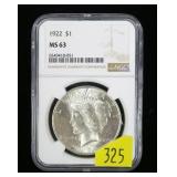 1923 Peace dollar NGC slab certified MS-63