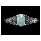 Sterling silver prong set lab fire opal ring,
