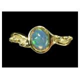 Sterling silver gold wash bezel set opal ring,