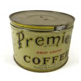 Premier Coffee Advertising Tin w/lid, 3 1/2"
