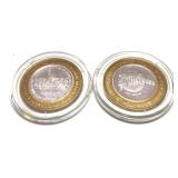 x2- Casino tokens with .999 silver centers -x2