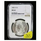1885-O Morgan dollar NGC slab certified MS-62