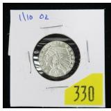 Indian Head .999 Fine Silver 1/10 Troy oz. round,