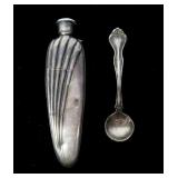 Lot, Sterling silver perfume flask & salt spoon,