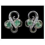 Sterling silver natural emerald post earrings