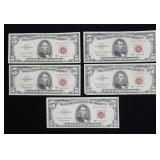 x5- $5 red seal notes series of 1963 -x5 notes