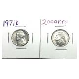 Lot, 2 nickels, Unc.