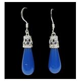 Sterling silver shepherd hook earrings with blue