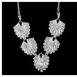 Sterling silver fan shape marcasite link necklace