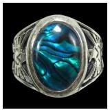 Sterling silver bezel set blue paua ring in