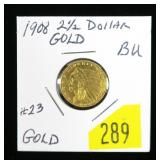1908 $2.50 Gold Indian Quarter Eagle, BU