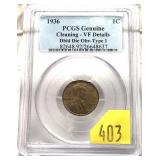 1936 Lincoln cent PCGS slab certified VF double