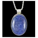 Sterling silver bezel set lapis pendant with 30.5"