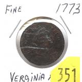 1773 Virginia colonial half cent