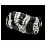 Sterling silver black lacquer and CZ dome ring,