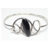 Sterling silver hooked latch bangle bracelet with