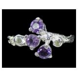 Sterling silver 3-stone amethyst ring in