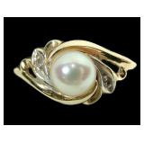 14K Yellow gold 6mm pearl ring in bypass setting