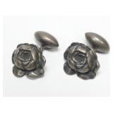 Pair of vintage sterling silver rose cuff links,