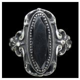 Sterling silver faceted hematite ring in scrolled