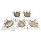 x5- Half dollars, 90% silver -5 half dollars