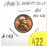 1958-D Lincoln cent, Unc.