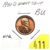 1951-D Lincoln cent, Unc.