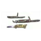 Lot, 3 folding knives includes novelty vintage
