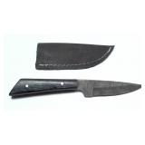 Custom Damascus balde knife with leather sheath,