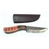 Custom Damascus balde knife with leather sheath,