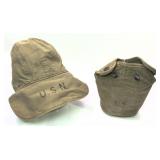 Lot: WWII U.S. Navy deck cap and WWI Canteen pouch