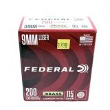 Box of 9mm Luger- 115 Gr. FMJ RN Federal