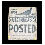 NYS Conservation Game Farm Posted Tin Sign,