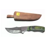 Custom Damascus balde knife with leather sheath,