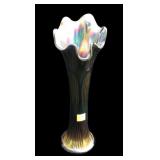 Blue iridescent 11 1/2" carnival glass swung