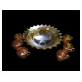 Marigold carnival glass 12" diameter punch bowl